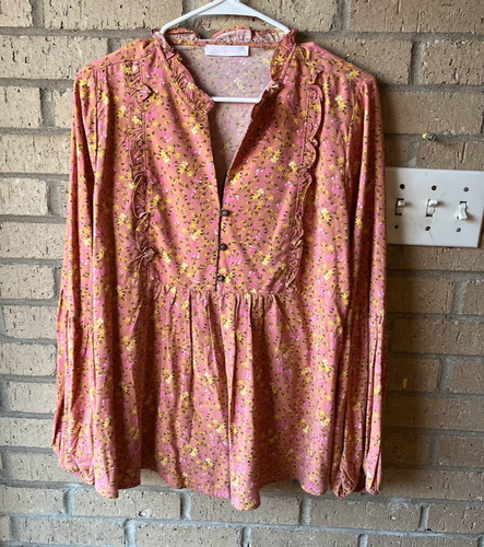 Ces Femme Boho Blumen Bluse Top Shirt Gr. XL rost koralle Ballonärmel Bauern
