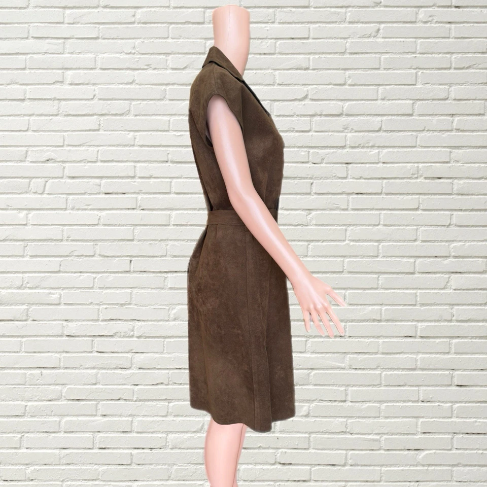 Vintage 70s Bill Blass Ultra Suede Dress - Brown Front Button Hippie - Image 3 of 4