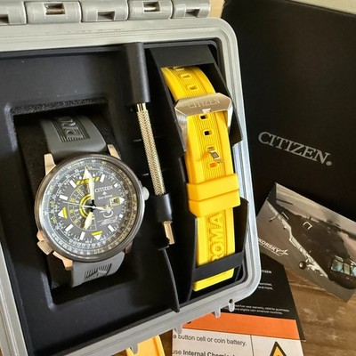 Citizen Nighthawk X Sikorsky S70 Eco-Drive 42MM Gray Yellow Watch BJ7004-43H NEW