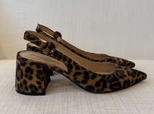 Gianvito Rossi Freeda Leopard Slingback Low Block Heel Shoes Size 37 NEW