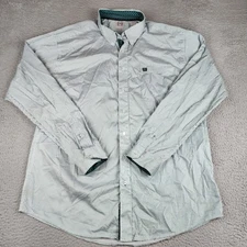 Cinch Shirt Mens Extra Large Green Striped Button Up Long Sleeve Flip Cuff