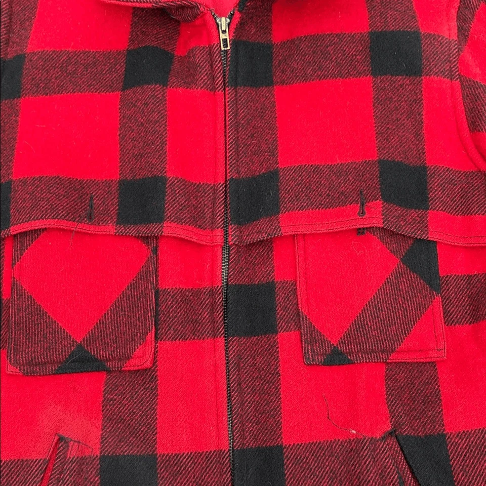 VINTAGE 80S JOHNSON WOOLEN MILLS RED PLAID WOOL JACKET MENS LARGE - Image 4 of 4