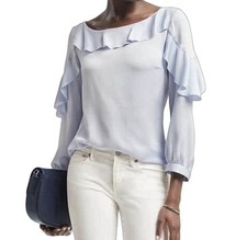 Banana Republic Soft Blue Boat Neck Ruffle Long Sleeve Blouse Size Medium