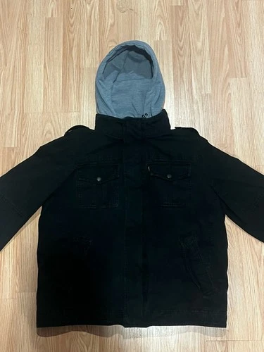 Levi Strauss & Co. Mens Hooded Full Zip Jacket Black Gray Canvas Size L image 2