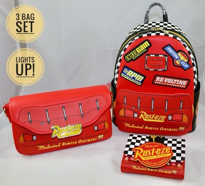 3pc Loungefly Disney Pixar Cars Lightning McQueen Rust-eze Lightup Bags