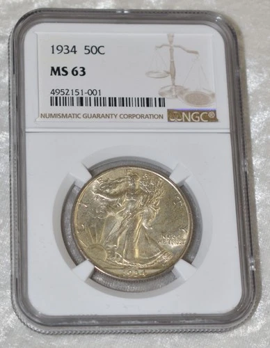 1934 P LIBERTY WALKING 90% SILVER HALF DOLLAR NGC MS 63 PHILADELPHIA MINT COIN
