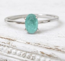 Oval Aquamarine-Color CZ Solitaire Ring 925 Sterling Silver Size 6 New