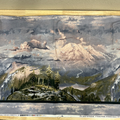 Thomas Kincade Fabric David Textiles Double Border Mountain Scene 44 W x 3 yds