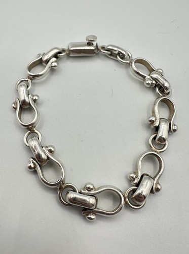 Vintage Taxco Signed Sterling Silver Horse Stirrup Design Western Bracelet 8”in