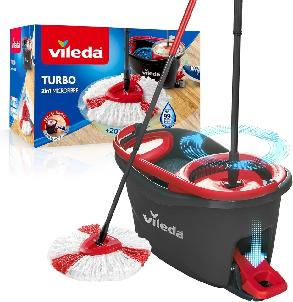 New Vileda EasyWring & Clean Turbo Spin Mop & Bucket