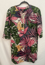 TOMMY BAHAMA Linen Tunic Mini Dress Cover Up Remy Tropical Floral Pockets XS