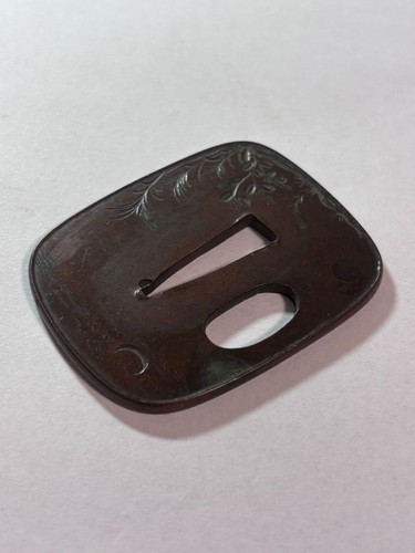 Guardia spada corta intagliata oro colore Tsuba epoca Edo antica da collezione - Foto 6 di 12
