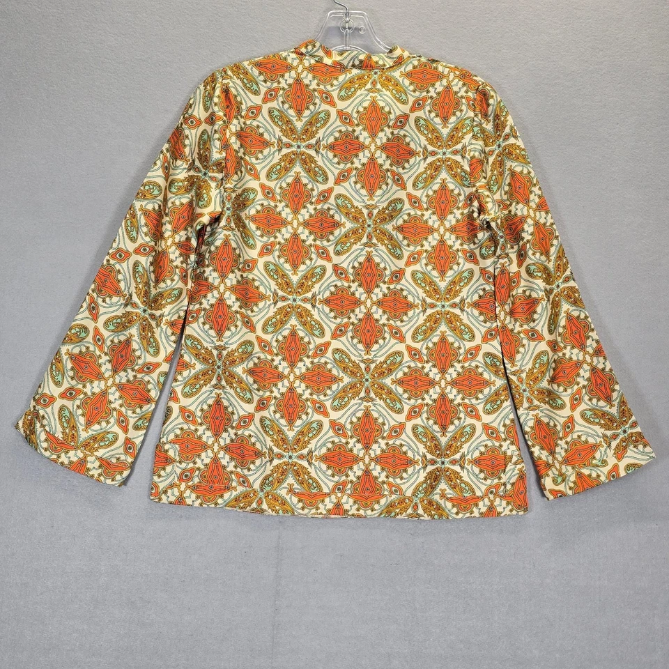 Camisa Talbots Mujer Pequeña 2P Crema Naranja Pura Seda Paisley Blusa 100% Seda Foto 2 de 4