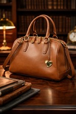 Borsa a tracolla Cuore & Pelle marrone caramello strutturata con tracolla manico superiore