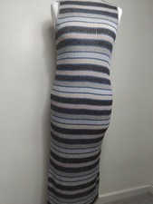 McQ Alexander McQueen Metalic Stretch Midi Stripe Dress Ribbed Small Medium