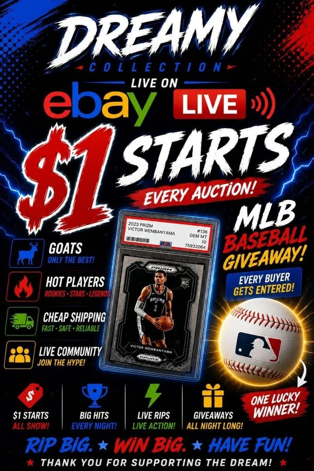 👉$1 Starts with DREAMY on eBay and MLB Ball Giveaway to Buyers 🔥