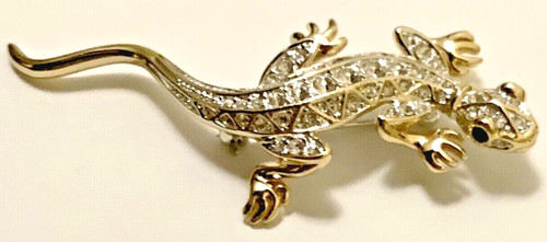 Jeweled SALAMANDER Brooch by CURTIS CREATIONS (CC) w/Green crystal eyes