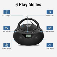 Portable CD Boombox W/ Bluetooth USB Radio Bass Boost AM/FM Durable Black New