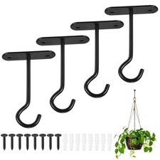 4-Set Ceiling Hooks, 4 Inch Iron C Hanger for Hanging Plant, Wall Hook Black