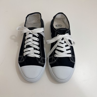 Unisex Lace Up Low Top Black Canvas With White Sneakers M5.5/W7.5 Converse Style