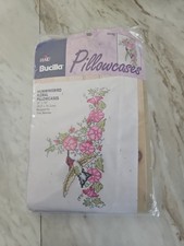 Bucilla Pillowcases Hummingbird Floral Stamped Cross Stitch Embroidery 65192 NEW