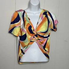 Madrag Women’s Colorful Abstract Women's Top Cropped with Front Twist Size XL