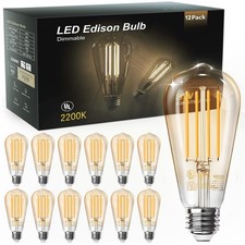 12 Pack Vintage 8W ST58 LED Edison Amber Light Bulbs, 60W Equivalent, 800 Lumens