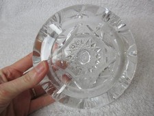 Round Cut Glass/ Crystal Table Ashtray With Deep Lip *13.5cm Dia