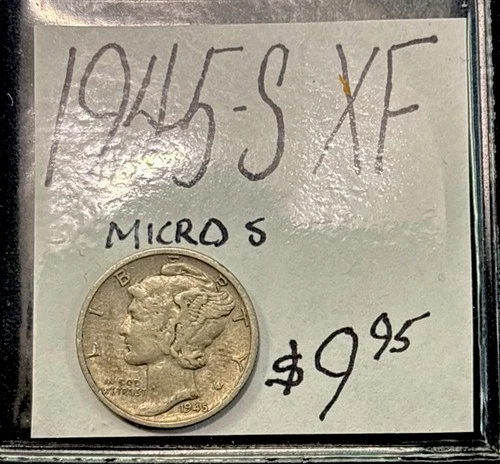 1945-S Mercury Silver Dime (XF)! Extra Fine Cond! Micro S! ENN Coins