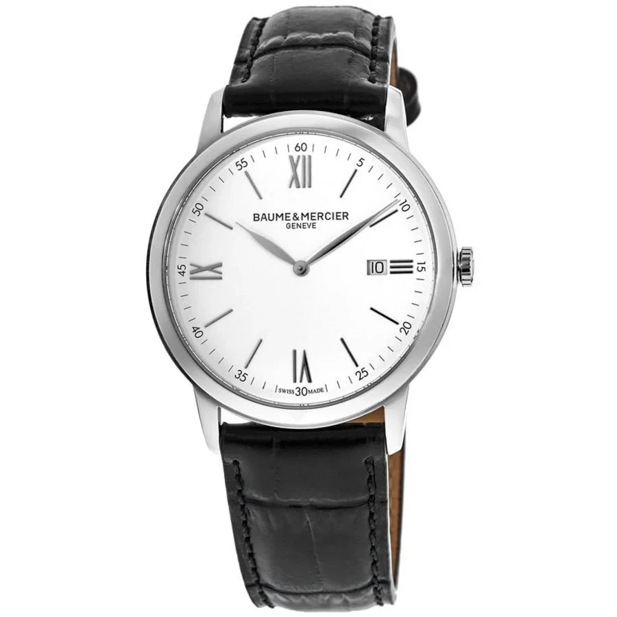 New Baume & Mercier Classima Quartz White Dial Leather Strap Men's Watch 10323