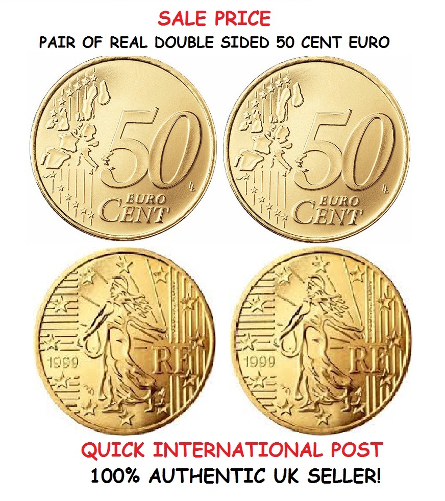 PAIR OF REAL DOUBLE SIDED 50 CENT EURO [1 Two Headed and Two