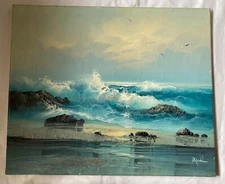 Sea shore oil on canvas French painting
