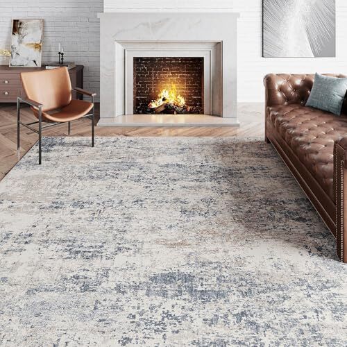 Blue Grey Area Rug 9x12 Abstract Indoor Living Room 9'x12' Abstract Blue Grey
