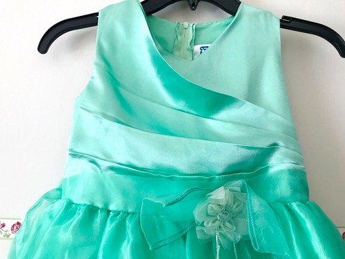 L.A. Tara Green Layered Tiered Bow Flower Flared Formal tulle Party Dress Girl 8 - Picture 4 of 8