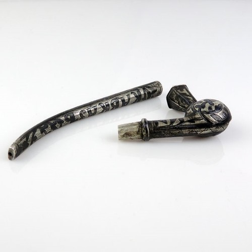 Einzigartige Südrussische Silber und Niello Pfeife Kaukasus 1896-1908 - Bild 4 von 5