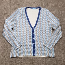 J MCLAUGHLIN Sweater Womens Medium Cardigan Blue Geometrics Striped Button Front
