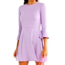 Urban Outfitters Lilac Ribbed  Skater Dress Fluted Bell 3/4 Sleeve Fit & Flare