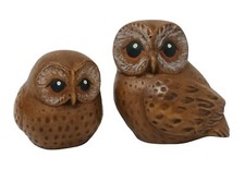Vintage Owl Figuries Set Of 2 Ceramic Detailed Brown Mid Century Modern 