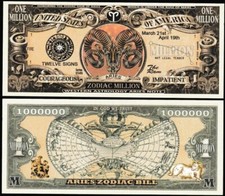 Zodiac Aries Million Dollar Bill, The Ram - Lot of 2 Bills