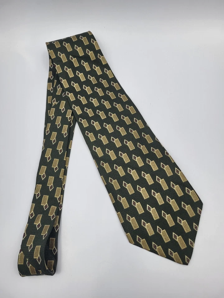 Corbata de seda Geoffrey Beene gris dorado rojo geométrica para hombre EE. UU. 56 x 3,7/8 Foto 2 de 4