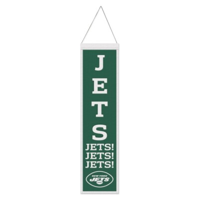 NEW YORK JETS J-E-T-S J-E-T-S EMBROIDERED WOOL BANNER 8'' X 32'' WINCRAFT  
