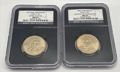 2007-P $1 NGC Presidential George Washington  & John Adams MS65