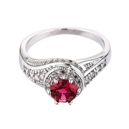 Anillo de compromiso para mujer blanco/azul/rojo/verde con banda de circonia circular plata 925, oro, talla 6-10 - Imagen 8 de 12