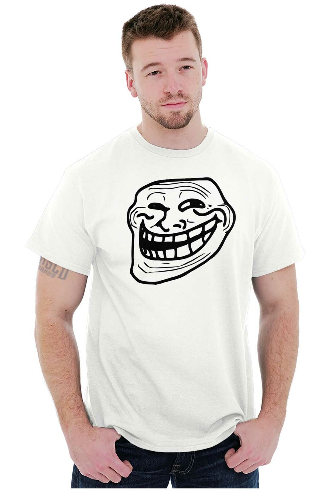 Troll Face Smiley Internet Funny Meme Gift Womens or Mens Crewneck T Shirt  Tee