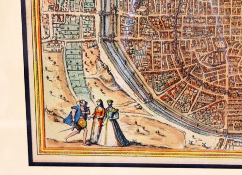 Old Antique Lithograph Engraving Map of Paris French Munster 16th C City Framed - Picture 4 of 12