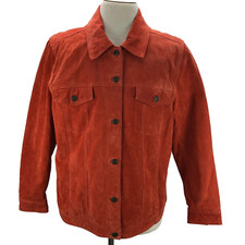 D & Co Xl Long Sleeve Solid Orange Leather Casual Womens Jacket