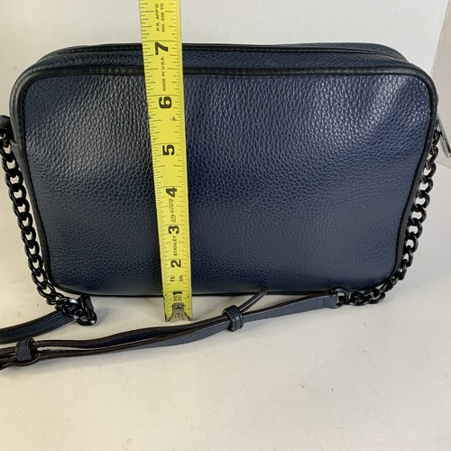 MK Michael Kors Crossbody Bag Blue Leather Black Chain Strap Front Zip Pocket - Picture 18 of 24
