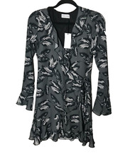 Roe Mae Women's Wrap Dress Mini Long Sleeve Ruffle Lined Gray New