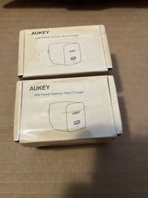 2 Pack AUKEY 18W USB-C Power Delivery Wall Charger Black iPhone Samsung Pixel