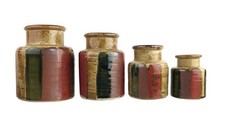 Seymour Mann Stoneware Kitchen Canister Set 4 Jars Earthy Striped Glazed